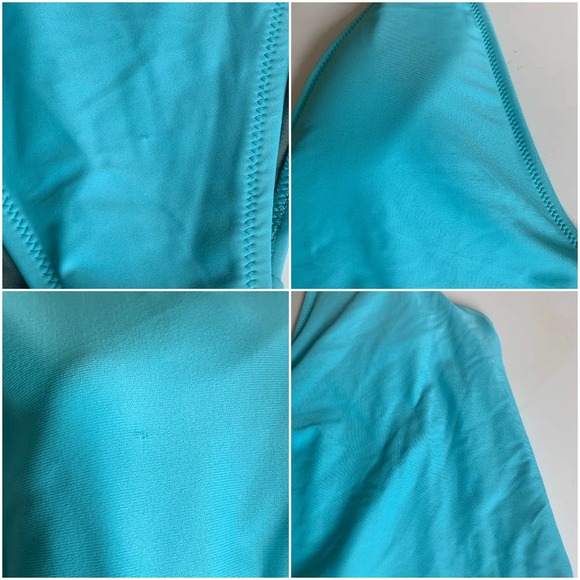 Aerie 2XL Cheeky Halter Tie Plunge One Piece Swimsuit High Cut Leg Blue Sexy XXL - Picture 4 of 13